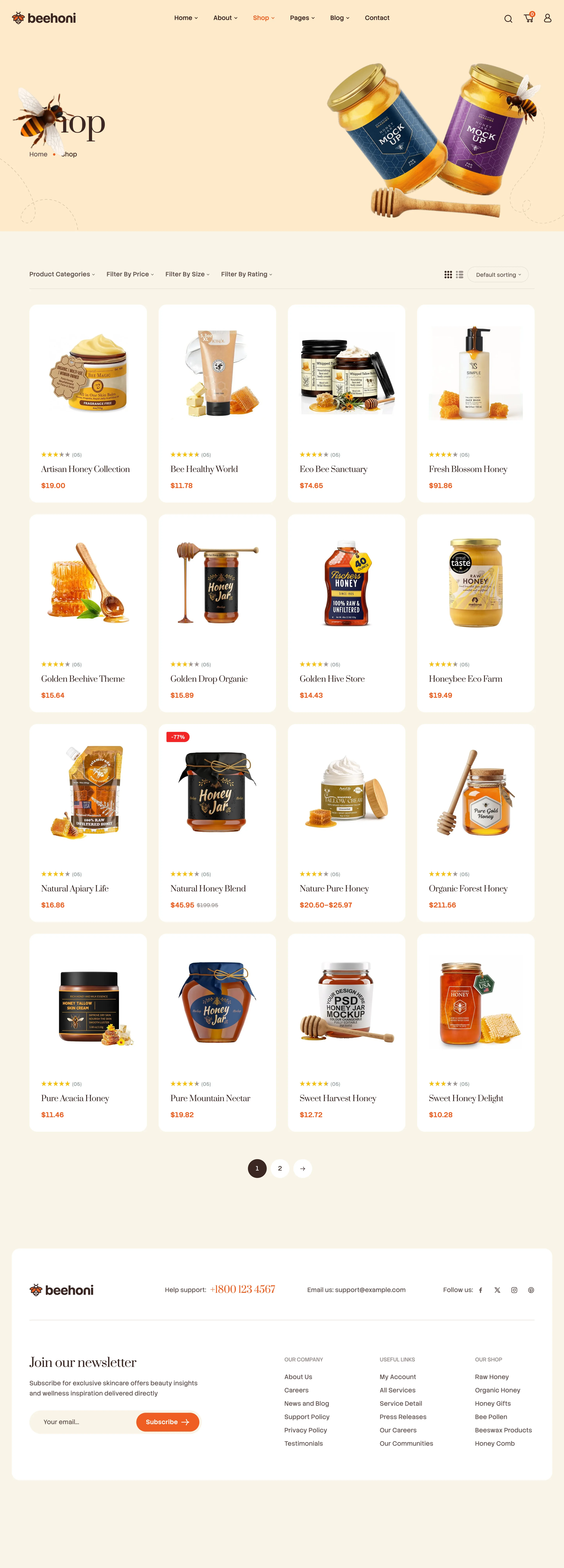 Beehoni collection page — desktop