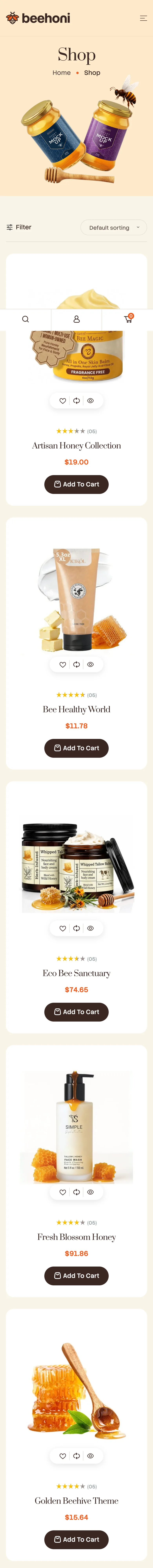 Beehoni collection page — mobile