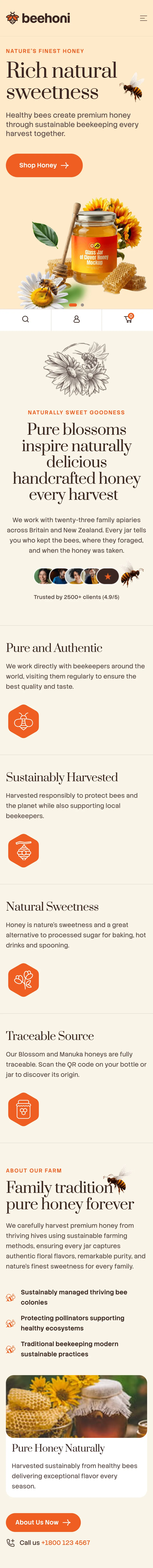 Beehoni home page — mobile