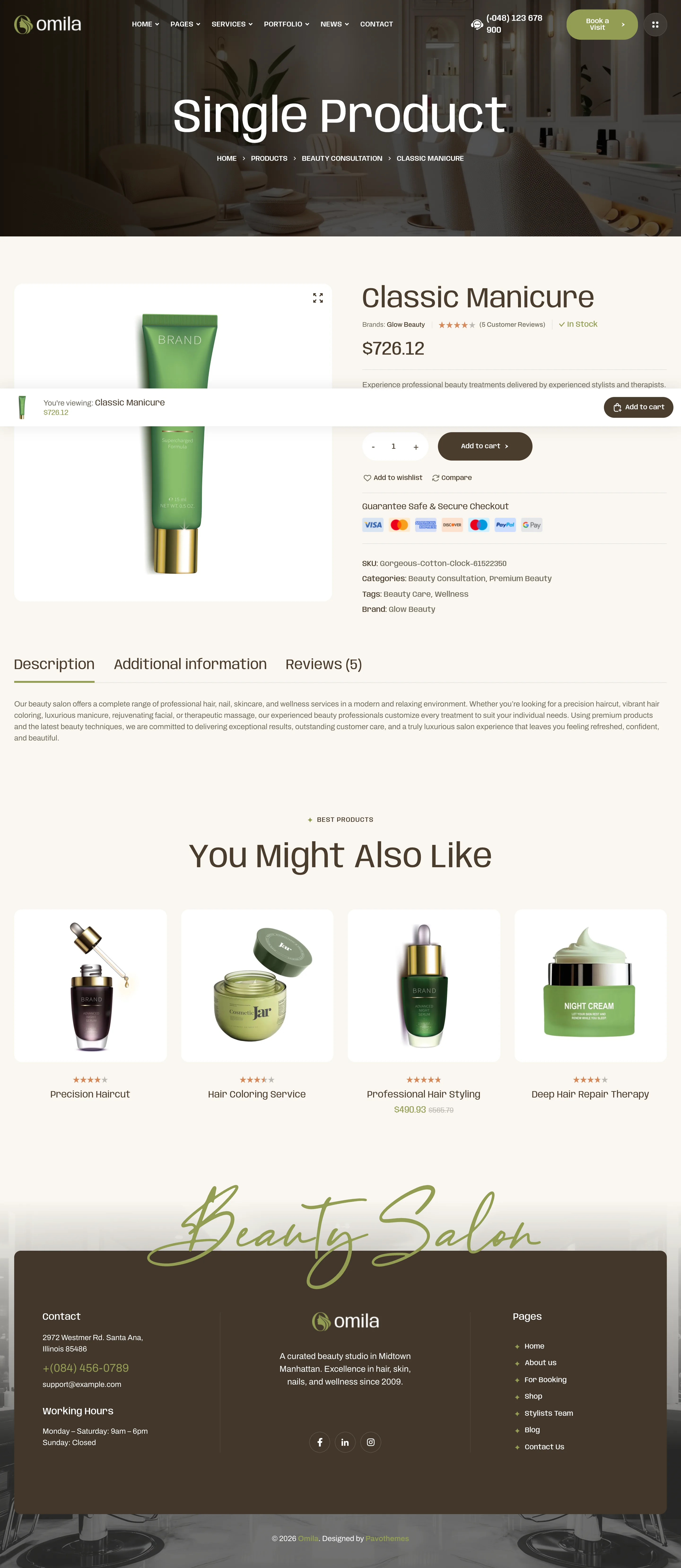 Omila product page — desktop