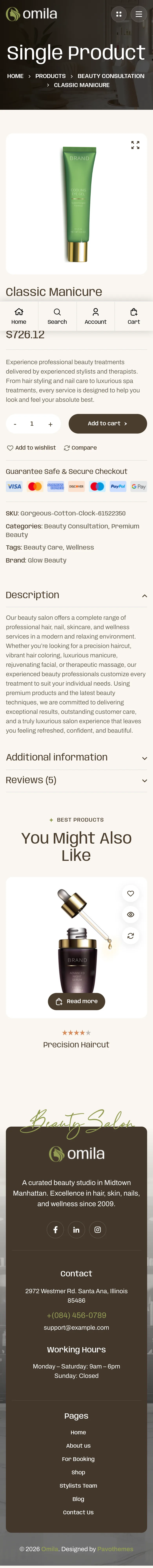 Omila product page — mobile