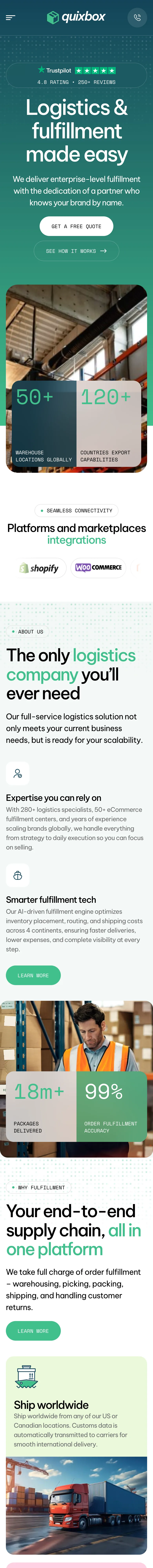 Quixbox home page — mobile