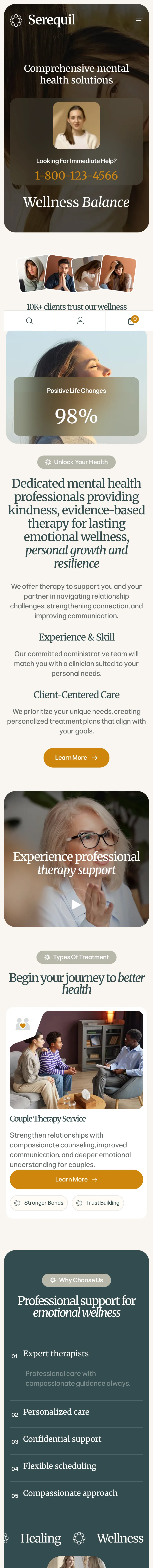 Serequil home page — mobile