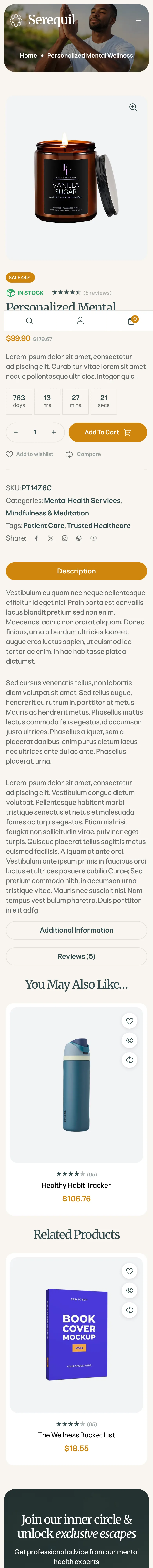 Serequil product page — mobile