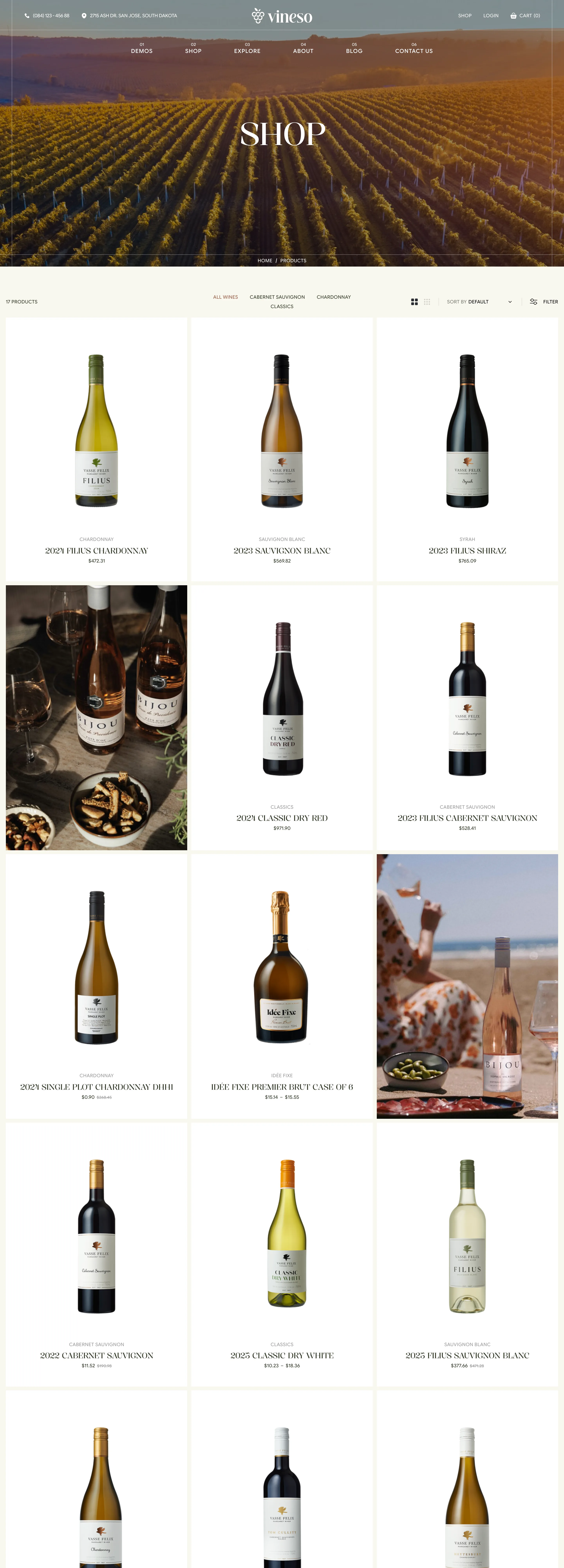 Vineso collection page — desktop
