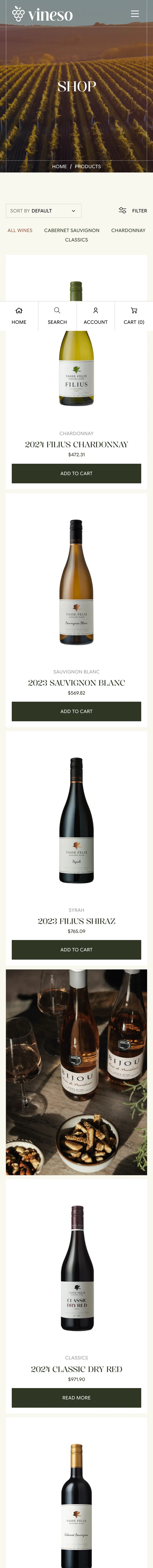 Vineso collection page — mobile