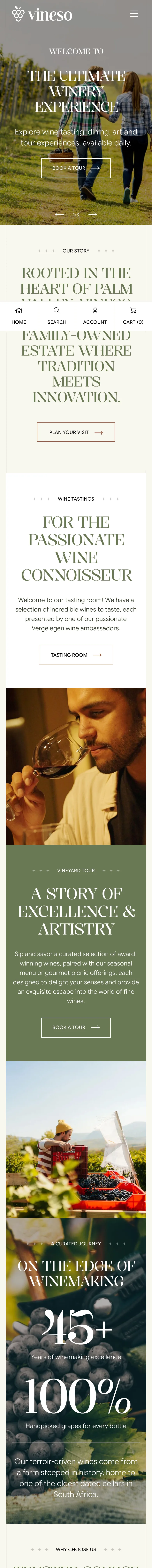 Vineso home page — mobile