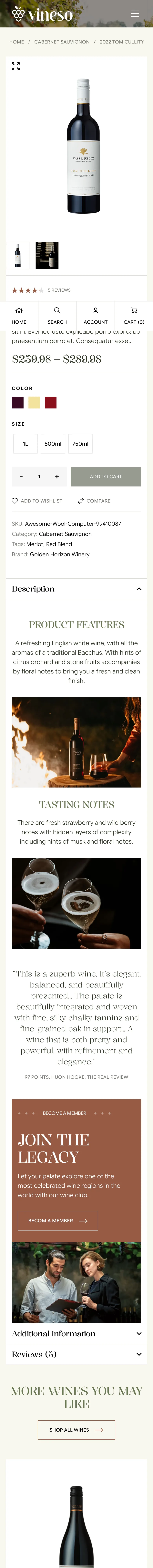 Vineso product page — mobile